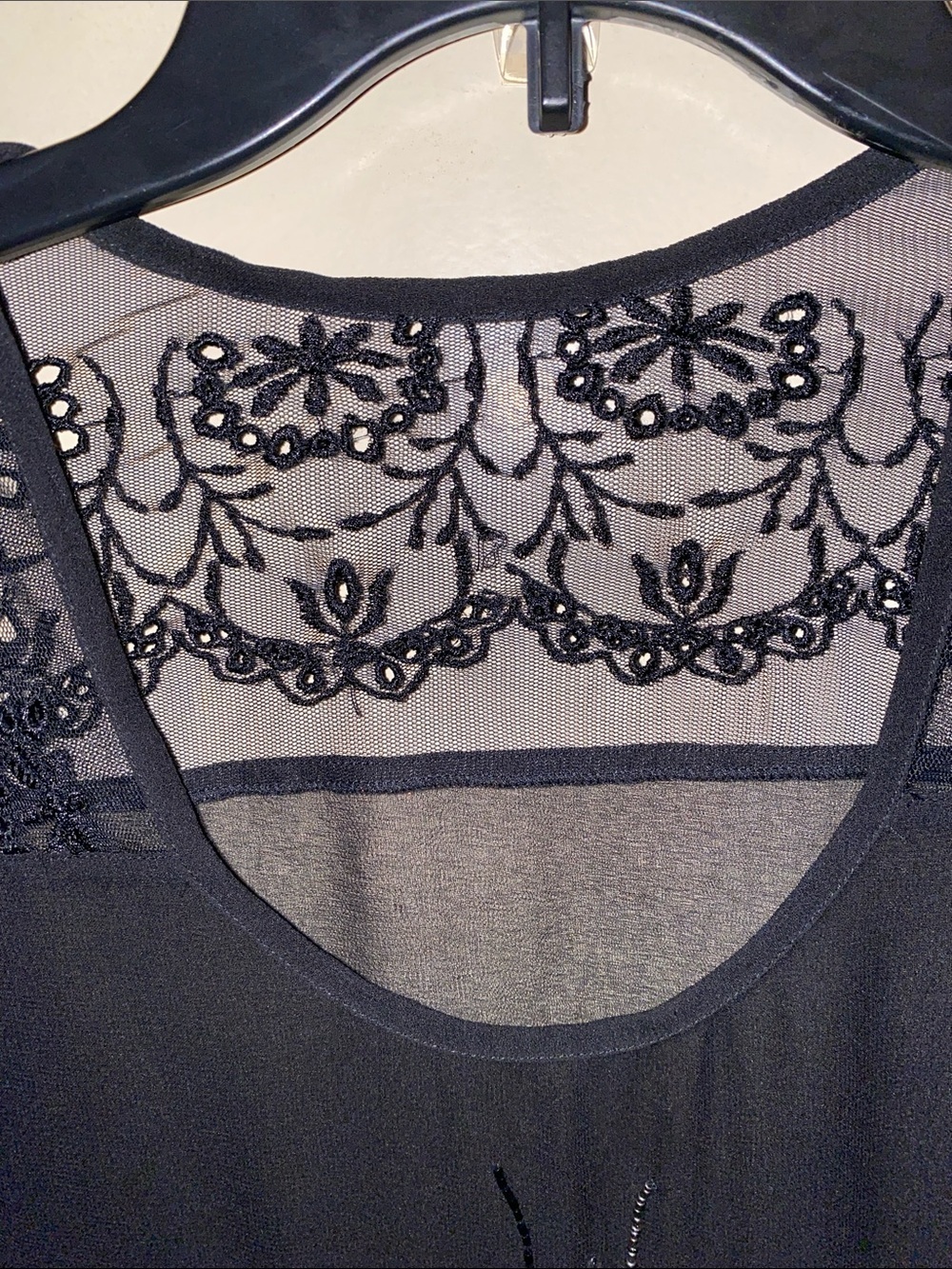 Elegant Black Sheer Mesh Evening Blouse with silver and Gold Sequin Embroidery - Picture 7 of 9